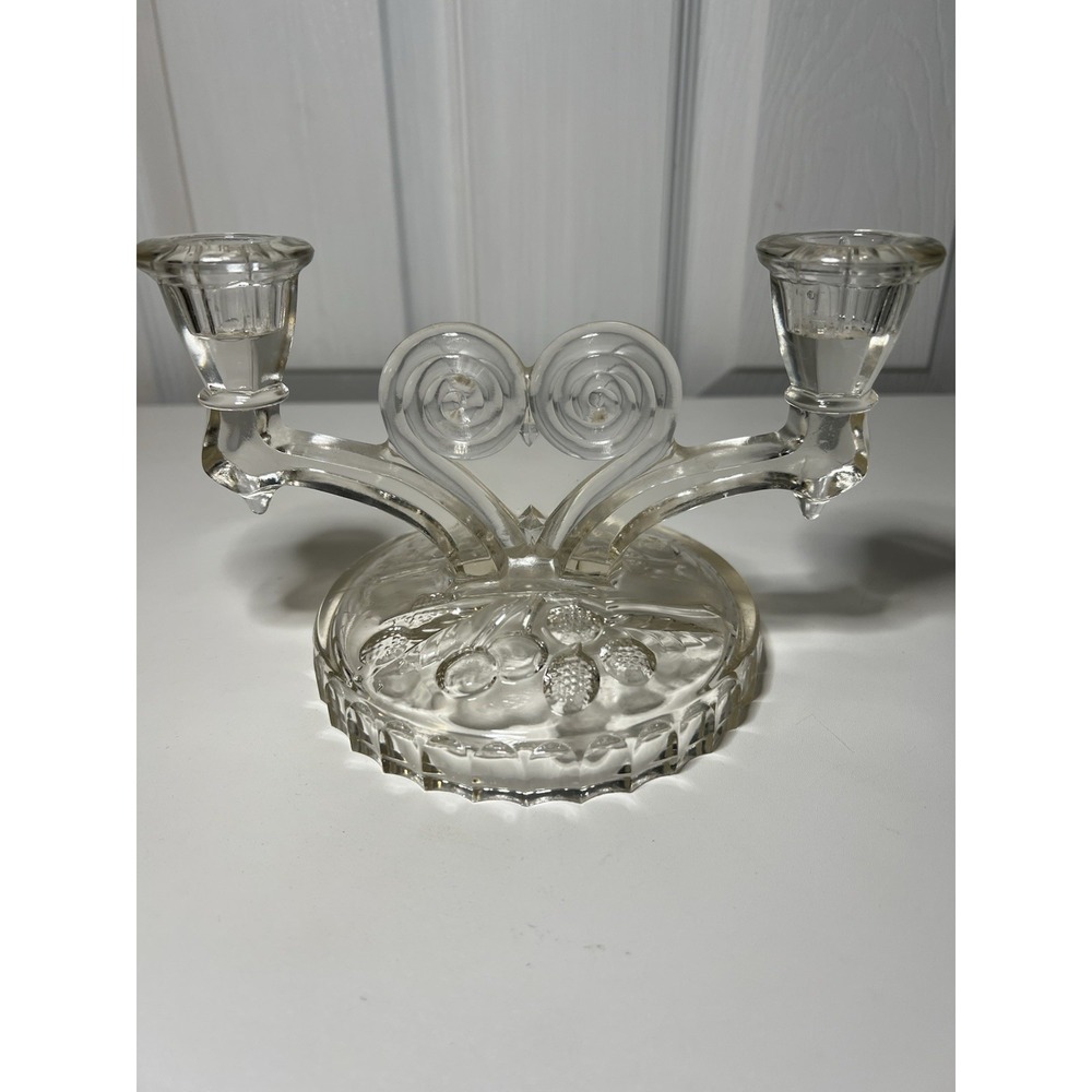 Vintage Jeannette Glass Cosmos Double‎ Candlestick Holder Berry Pattern Base
